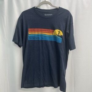 Simms Men's Sunset T Shirt Heathered Navy Graphic T Shirt Medium Gorpcore